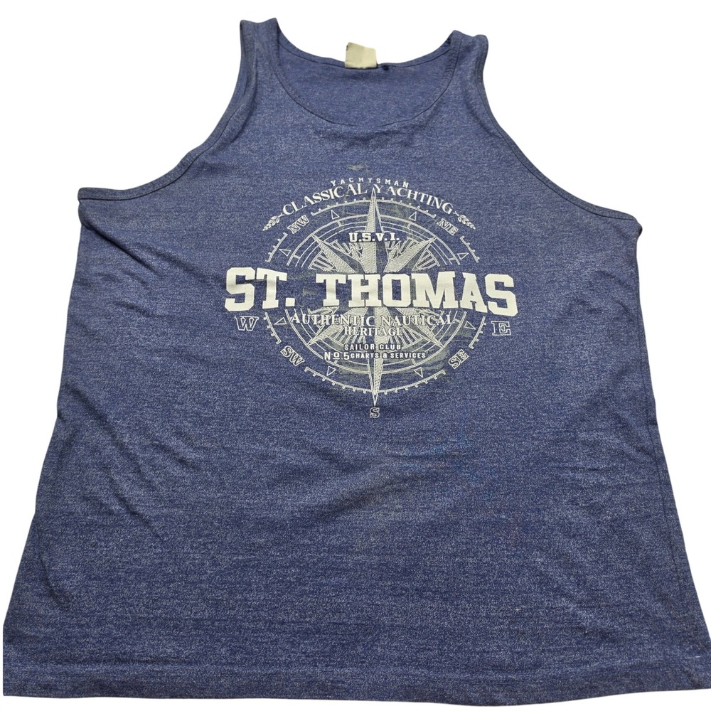 US Vintage St Thomas USVI Nautical Compass Tank Top Blue Mens 2XL RN112932